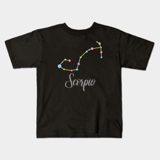 Scorpio Zodiac Constellation in Rainbow Pastels - Black Kids T-Shirt